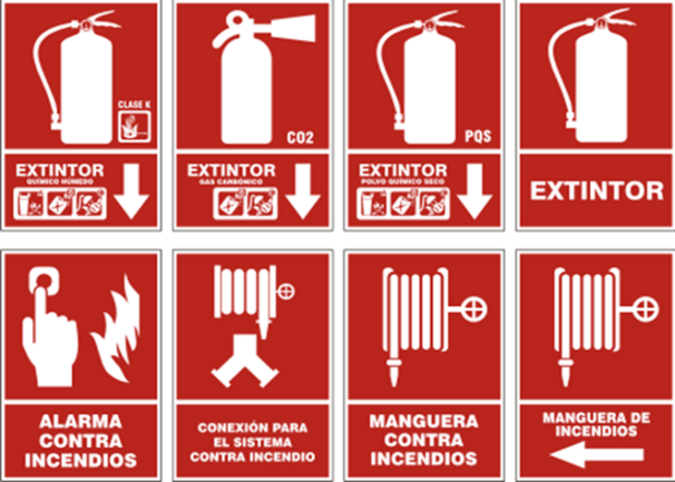 Como extintores de incendios, equipos de primeros auxilios, señalización de seguridad y sistemas de ventilación adecuados.