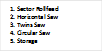1. Sector Rollfeed
2. Horizontal Saw
3. Twins Saw
4. Circular Saw
5. Storage
